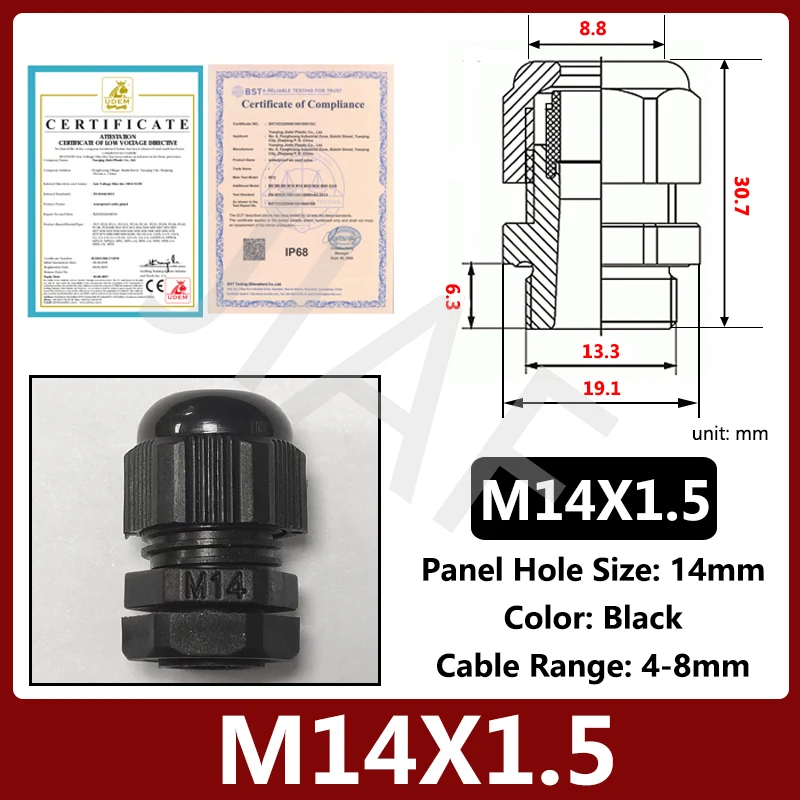 IP68 Waterproof Nylon Cable Glands - Assorted Sizes M8 To M72 With Locknuts (Black & White)