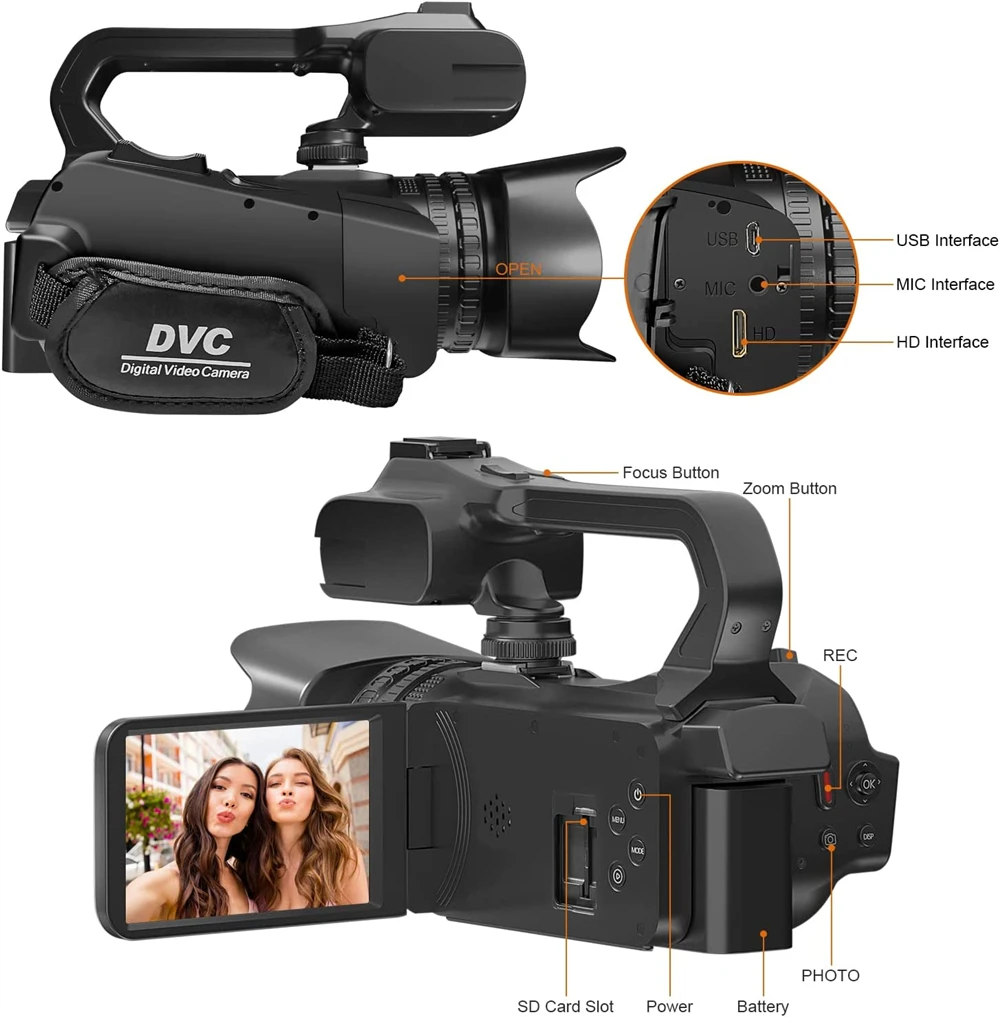 Caméra vidéo numérique 4K 60FPS 64MP, photographie Youtube Vlog, caméscope pour diffusion en direct, webcam, n'aime 18X, écran tactile rotatif de 4 pouces