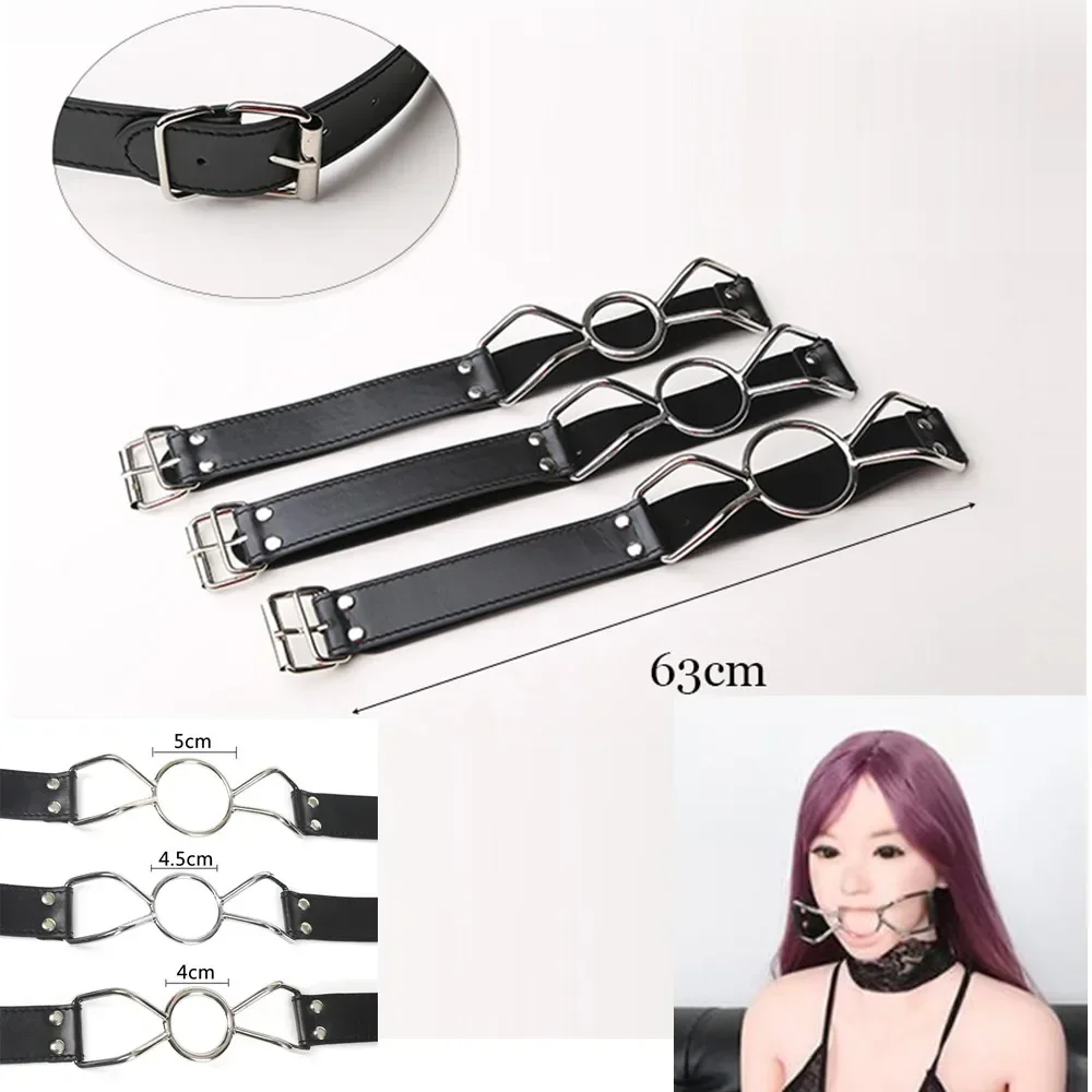 

Leather Flirting Open Mouth Sexual Ring Gag BDSM Bondage Gear Roleplay Erotic Products Sex Toys for Women Couples Adults Games