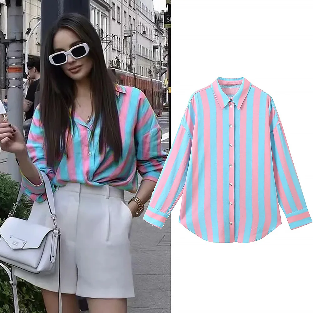 

Рубашка женская Свободная однобортная с отложным воротником и длинными рукавами