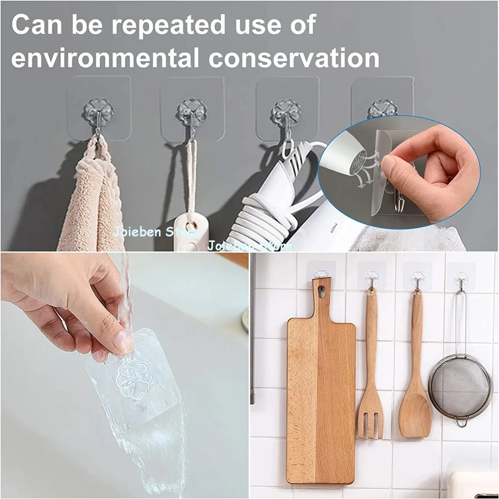 Description Picture 4 of itemMulti-purpose transparent punch-free hook strong traceless adhesive hook bathroom kitchen wall hanging coat and hat adhesive ...