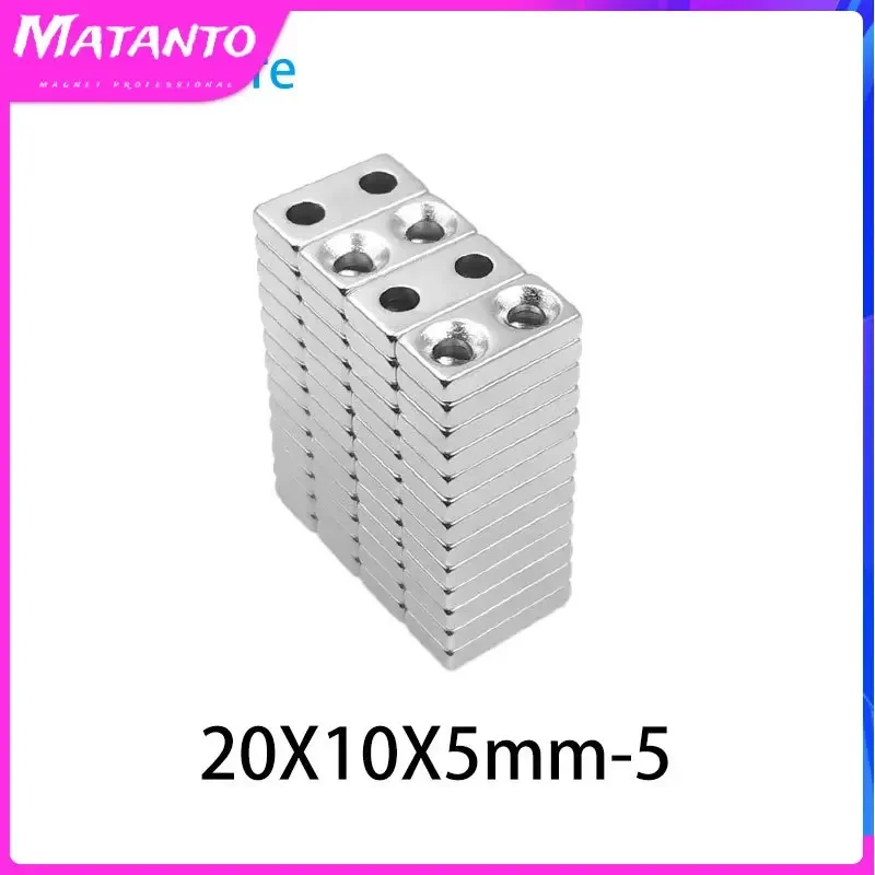 

50PCS 20x10x5-5mm Countersunk Hole 5mm Block Rare Earth Neodymium Magnet 20x10x5-5 Strong Powerful Magnet 20*10*5-5