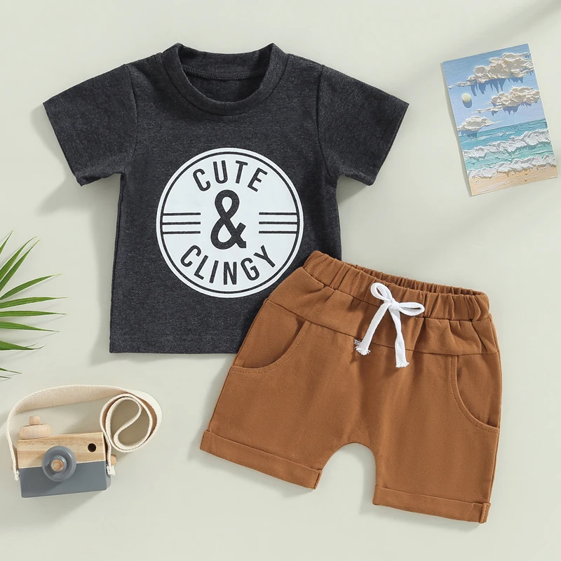 

Summer Baby Boys Outfits Letter Print Short Sleeve T-shirt and Casual Bandage Elastic Shorts Set