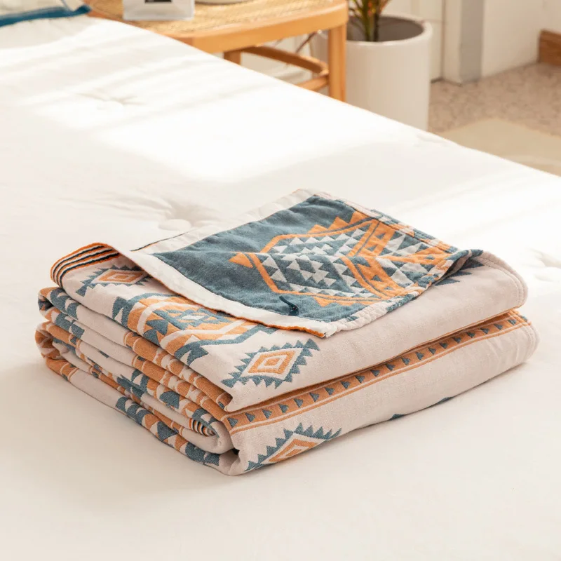 Adult Children Thin Air-conditioning Bedspread Baby Blanket Bedding Five-layer Gauze Muslin Sofa printed bedspread
