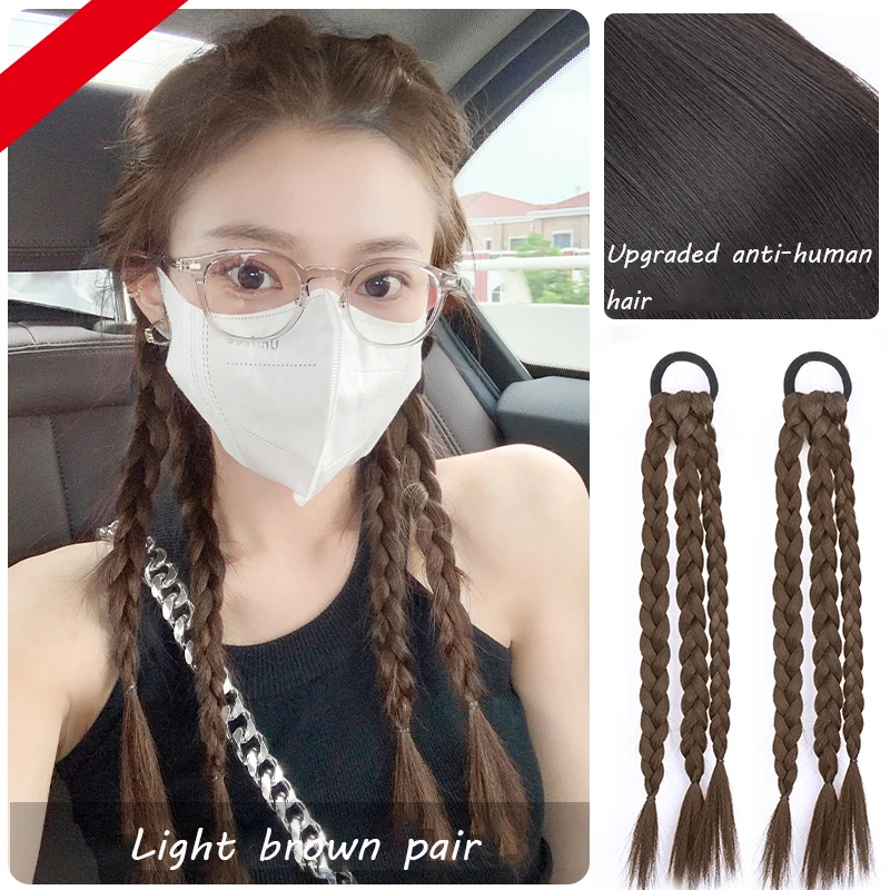 Ponytail Extensions Synthetic Boxing Braids Wrap Around Chignon Tail With Rubber Band Hair Ring Brown Black Ombre Braid