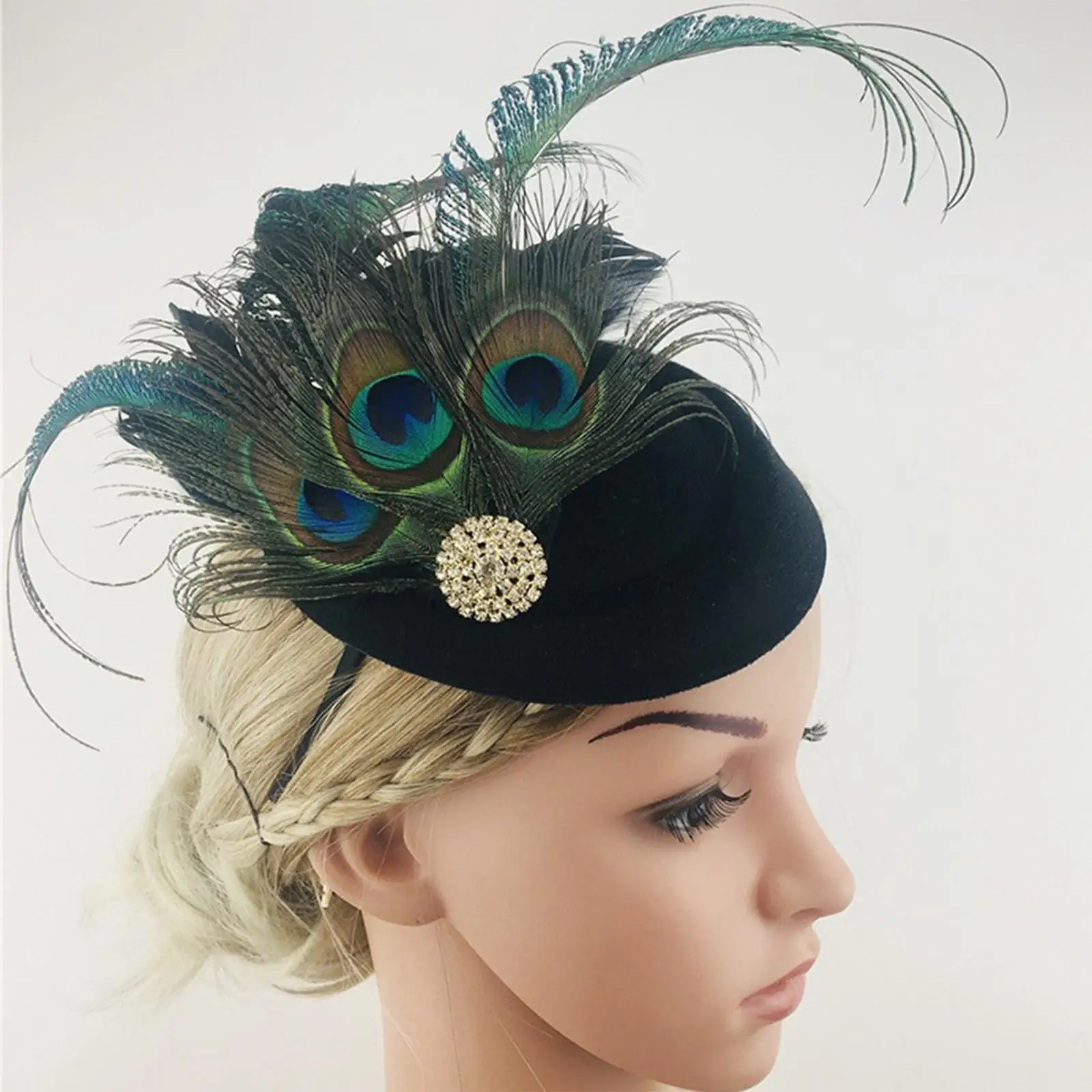 Retro 1920s Peacock Feather Flapper Headband Wedding Bridal Headpiece