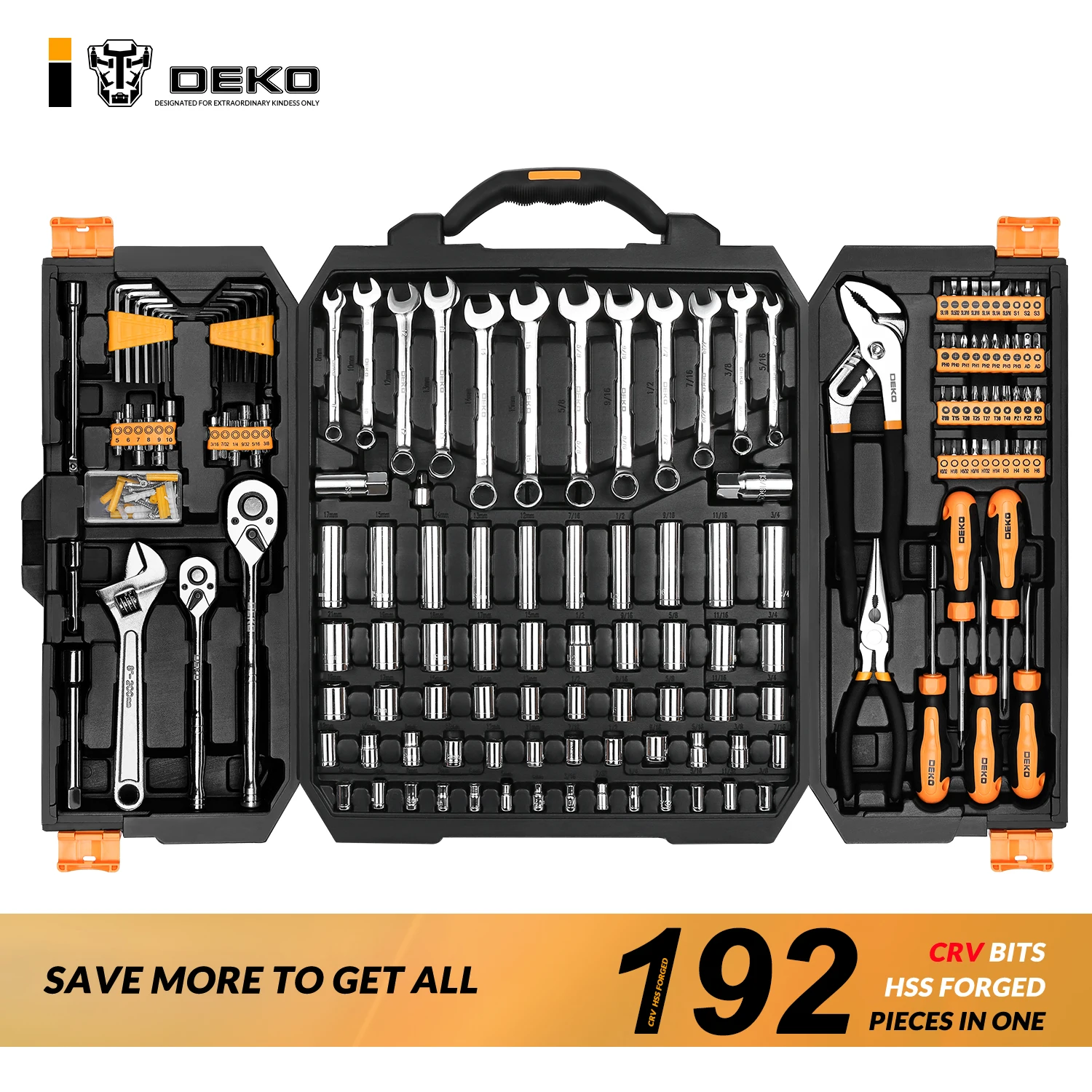 Deko 192 Pcs Professional Car Repair Tool Set Auto Ratchet Spanner  Screwdriver Socket Mechanics Tools Kit W/ Blow-molding Box - Hand Tool Sets  - AliExpress