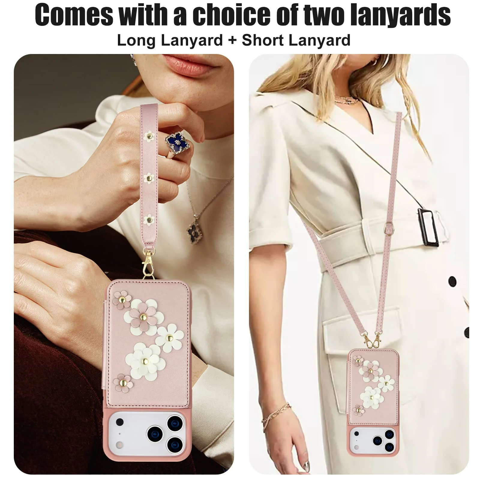 Stylish Flower Design Crossbody Wallet Case with Card Holder & Magnetic Kickstand - Shockproof Protection
