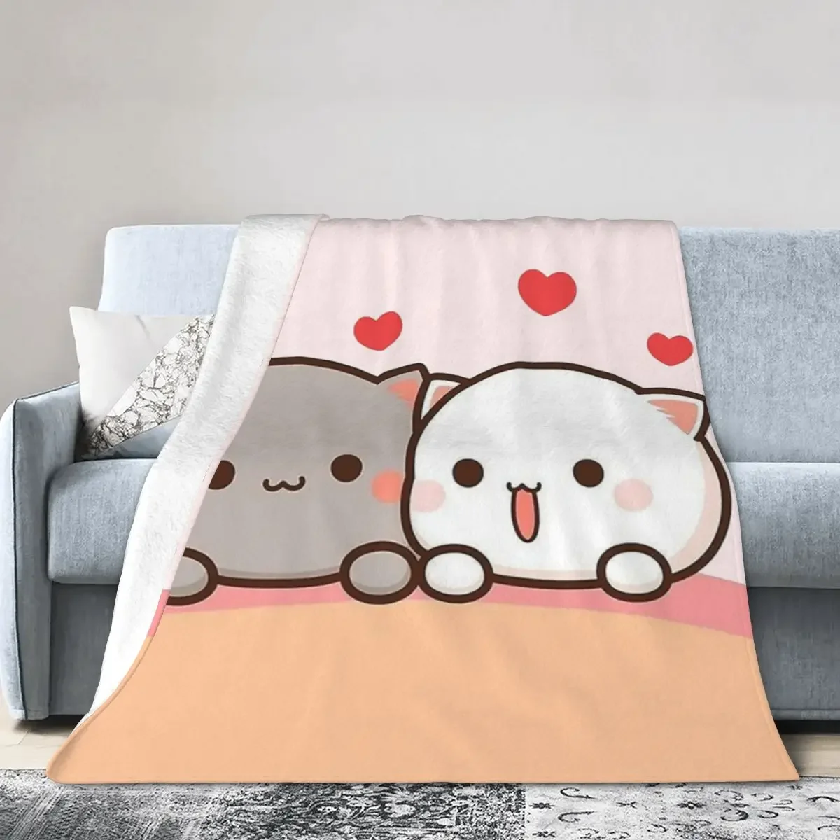 

Throw Blanket Peach And Goma Mochi Cat Blankets Soft Bedspread Warm Plush Blanket for Bed Living room Picnic Travel Home Couch