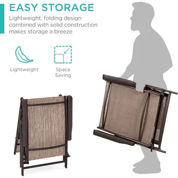 Set of 2 Outdoor Patio Chaise Lounge Chair Adjustable Reclining Folding Pool Lounger for Poolside,Backyard,250lb Weight Capacity 3