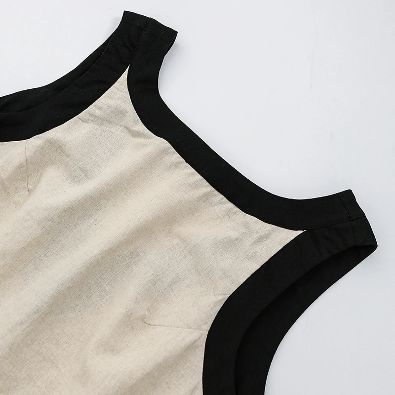 Chic Patchwork Sleeveless Linen Dress Women's 2026 Summer New Casual Loose Holiday Backless Mini Dresses Vestidos