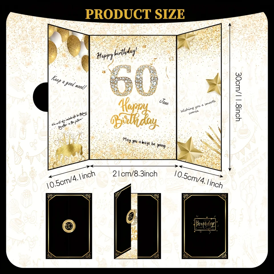 3pcs 60th Birthday Decorations Boxes For Men Women, Black Gold Happy 60 Birth