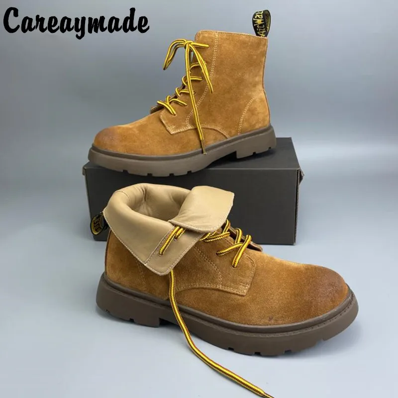 

Careaymade-первоклассные женские короткие сапоги из шерсти с защитой от меха на толстой подошве для педикюра Осень-Зима теплые женские мотоциклетные сапоги