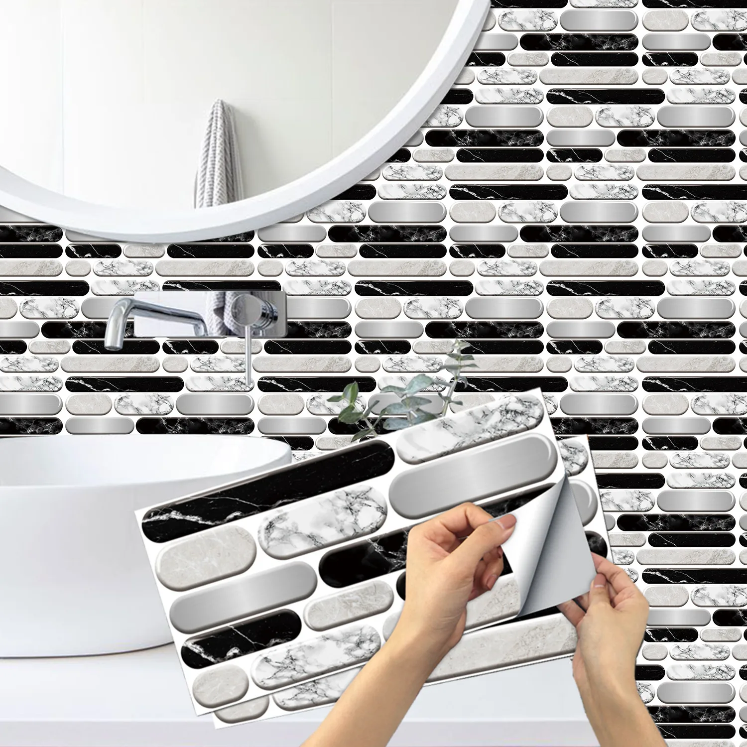 Removable Waterproof Self Adhesive Mosaic Vinyl Wall Tile Kitchen Peel and Stick Backsplash Bathroom Sticker Brick Pattern | Дом и сад