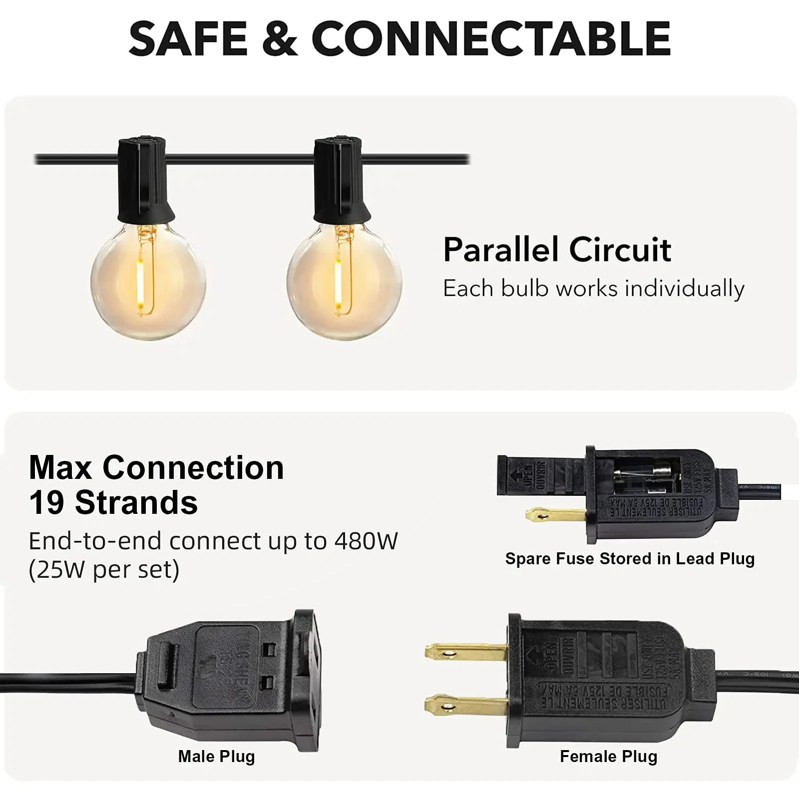 25FT 야외 글로브 G40 LED 문자열 빛 IP44 Waterpoof Dimmable 파티 웨딩 장식 연결 가능한 EU 플러그 갈 랜드 요정 빛