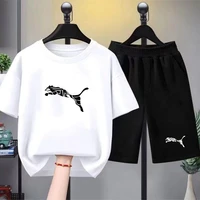 Ensemble deux pièces T-shirt blanc et short imprimé pour enfants, garçons et filles, 3-12 ans, vêtements de sport décontractés de marque, été 2026 2