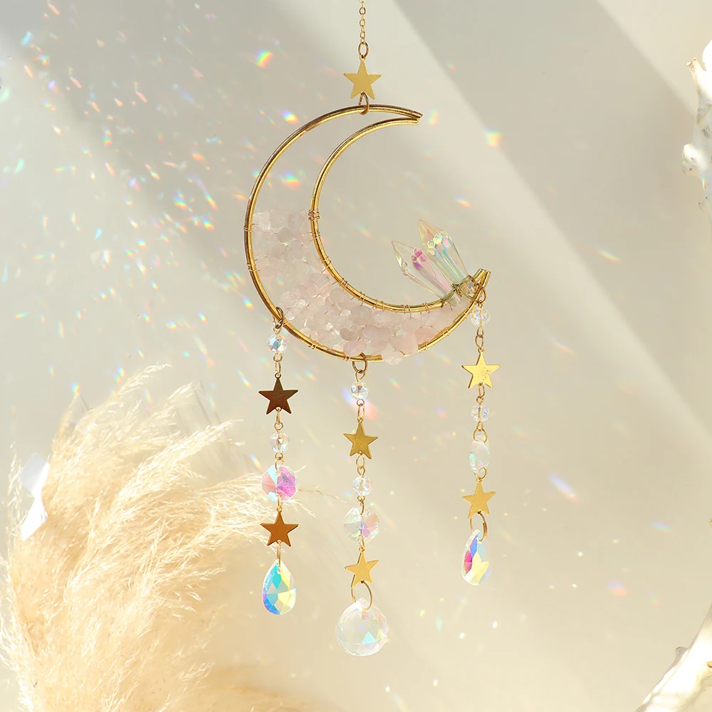 Ethereal Crystal Dreamcatcher Suncatcher with Rainbow Wind Chimes