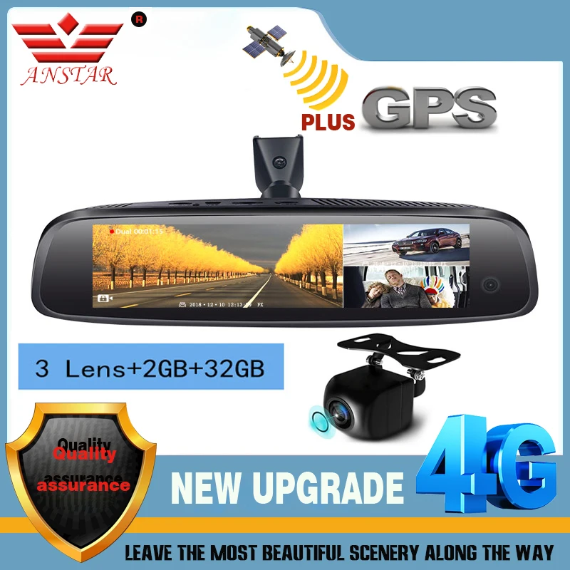 ANSTAR New 3 Lens Car DVR Android 4G 2GB+32GB Car Mirror DVR FHD 1080P ADAS GPS Parking Monitor Streaming RearView