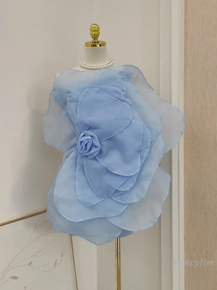 

Three-Dimensional Organza Flower Dress Woman Slim-Fit One-Shoulder Slimming Waist Evening Party Dresses Vestidos Lady 2024