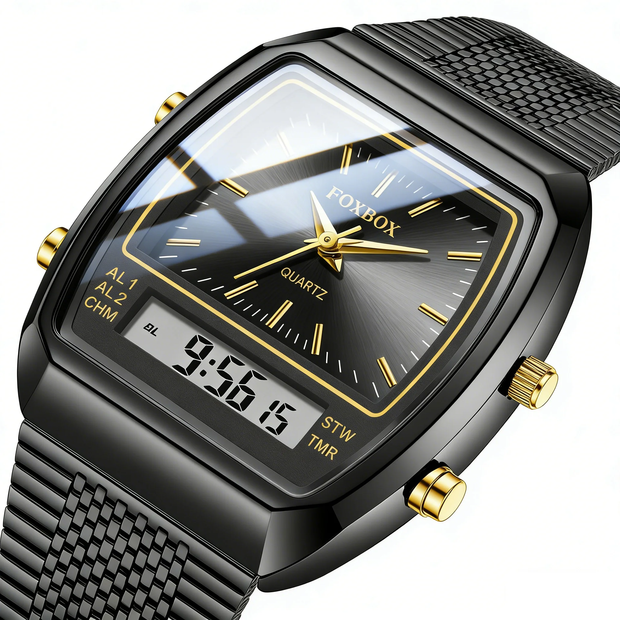 FOXBOX Luxury Dual Display Waterproof Sports Watch - Fashionable Quartz Timepiece