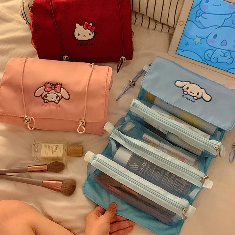 

Sanrios Hello Kittys Cosmetic Bag Kawaii Kuromi Anime Cartoon My Melody Cinnamoroll 4-In-1 Portable Folding Toiletry Storage Bag