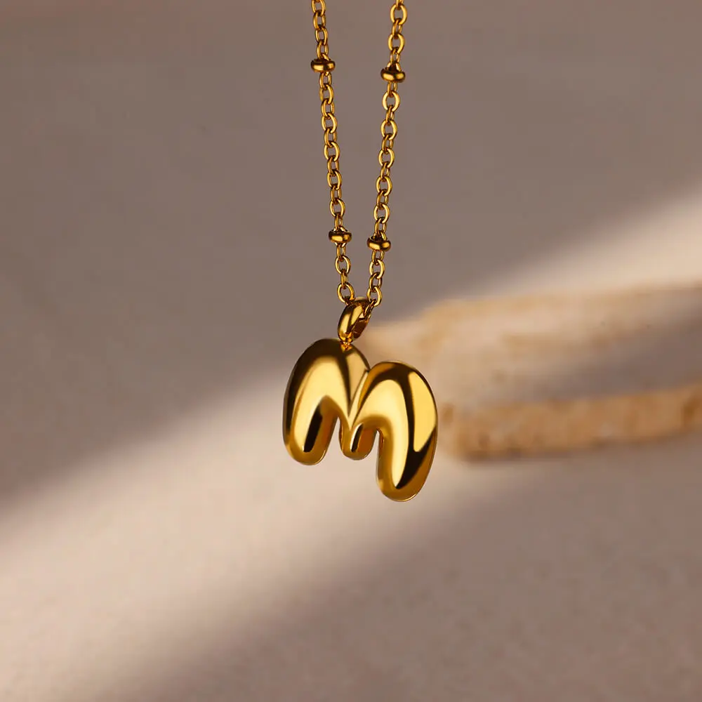 Stainless Steel Necklaces Women Gold Color A-Z