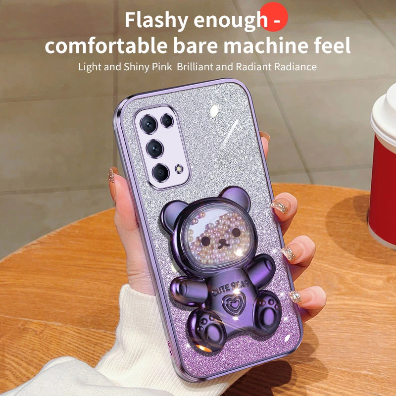 Quicksand Bear Glitter Holder Phone Case On For Oppo 5 6 Pro 6pro Stand Cover Reno 4 4se 6z 5k 3 2 2z_voghion.com