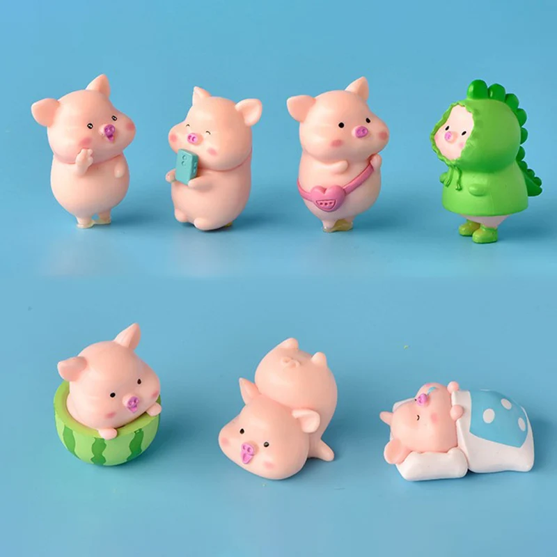 フィギュア7/ピース/セット漫画かわいい豚動物おもちゃモデル置物 