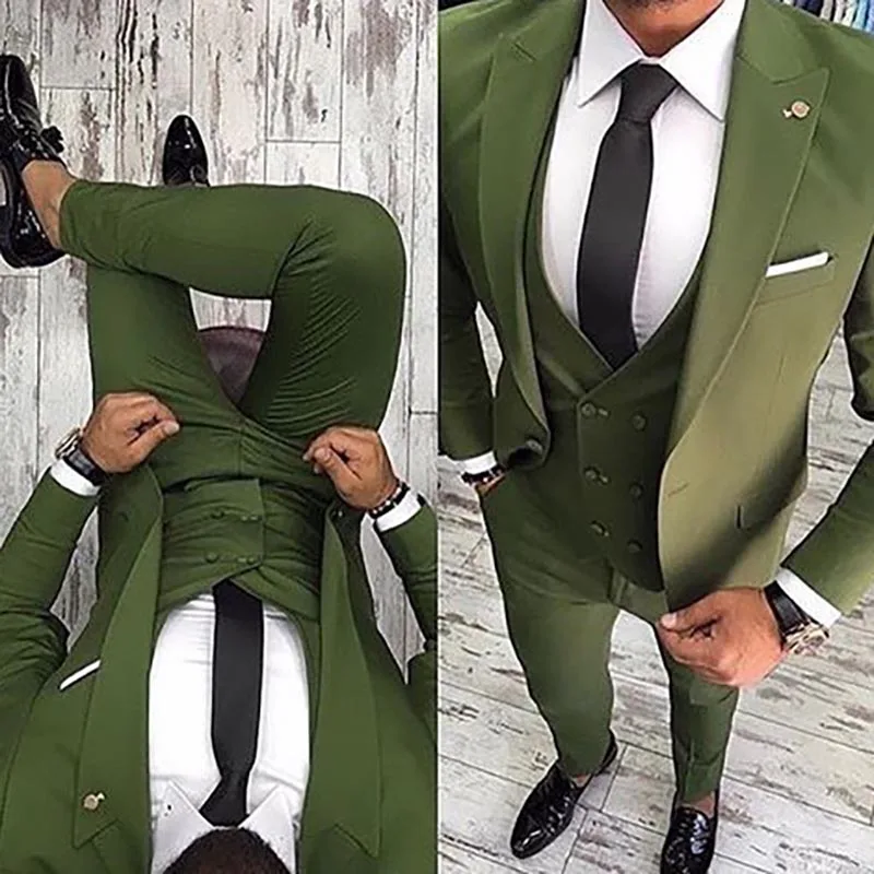 

Brand New Groomsmen Olive Green Groom Tuxedos Peak/Notch Lapel Men Suits Wedding Best Man Blazer ( Jacket+Pants+Vest +Tie)