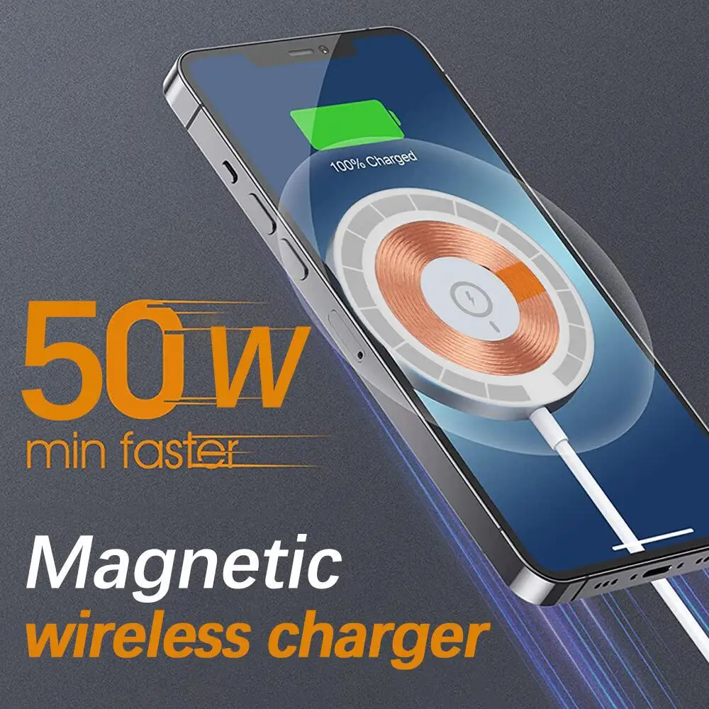 50W Fast  Magnetic Wireless  Charger For Iphone12 12Pro13 13Mini  Fast Charging  for Samsung Xiaomi mi Huawei Fast Charger