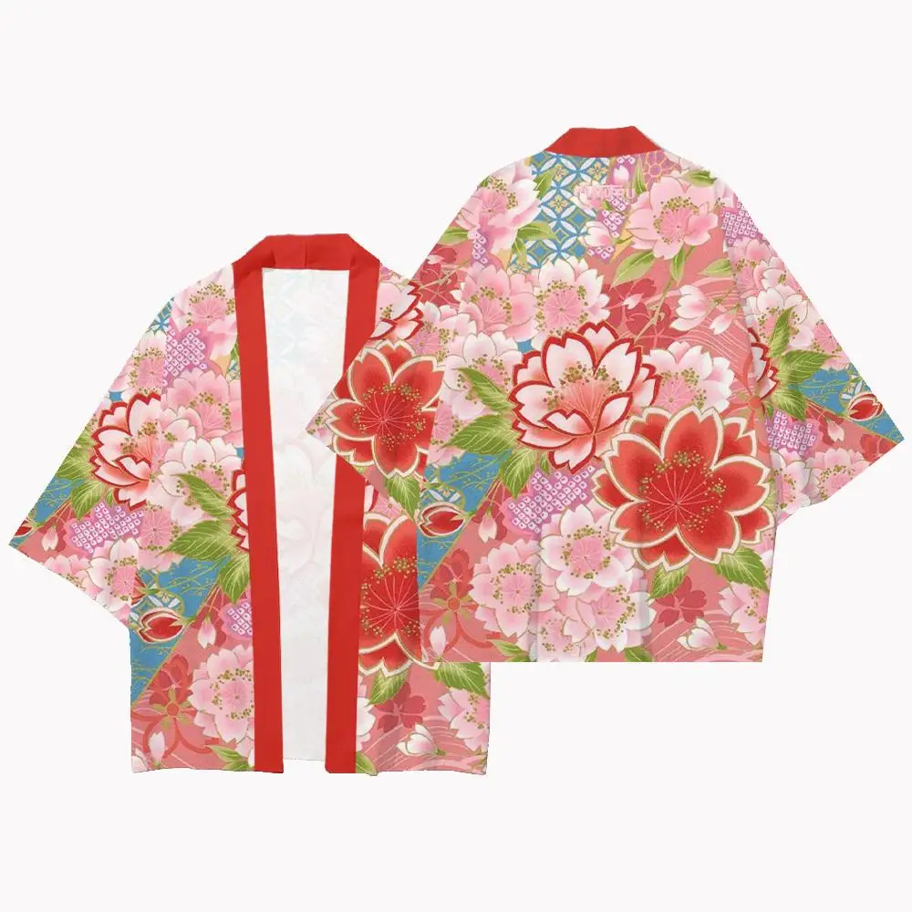 Japanischer Kimono-Cardigan mit Blumenmuster für Damen, Sommer-Street-Style, Harajuku Yukata, WIFRU Haori, lockerer, lässiger Cardigan-Oberteil – Detail 11