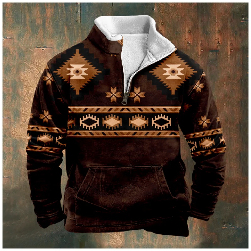 

New Christmas Cotton Jacket Hooded Sweater Casual Print Men's Long Sleeve Standing Neck Half Zip Sweater Inner Cut a10