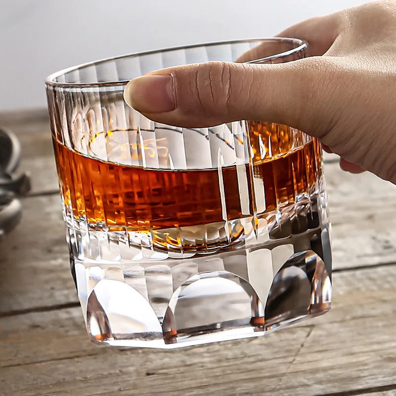 Luxurious Thumb Whisky Glass Neat Japanese Style Hand Carved Crystal Wine Glasses Bright Brandy Tasting Tumbler
