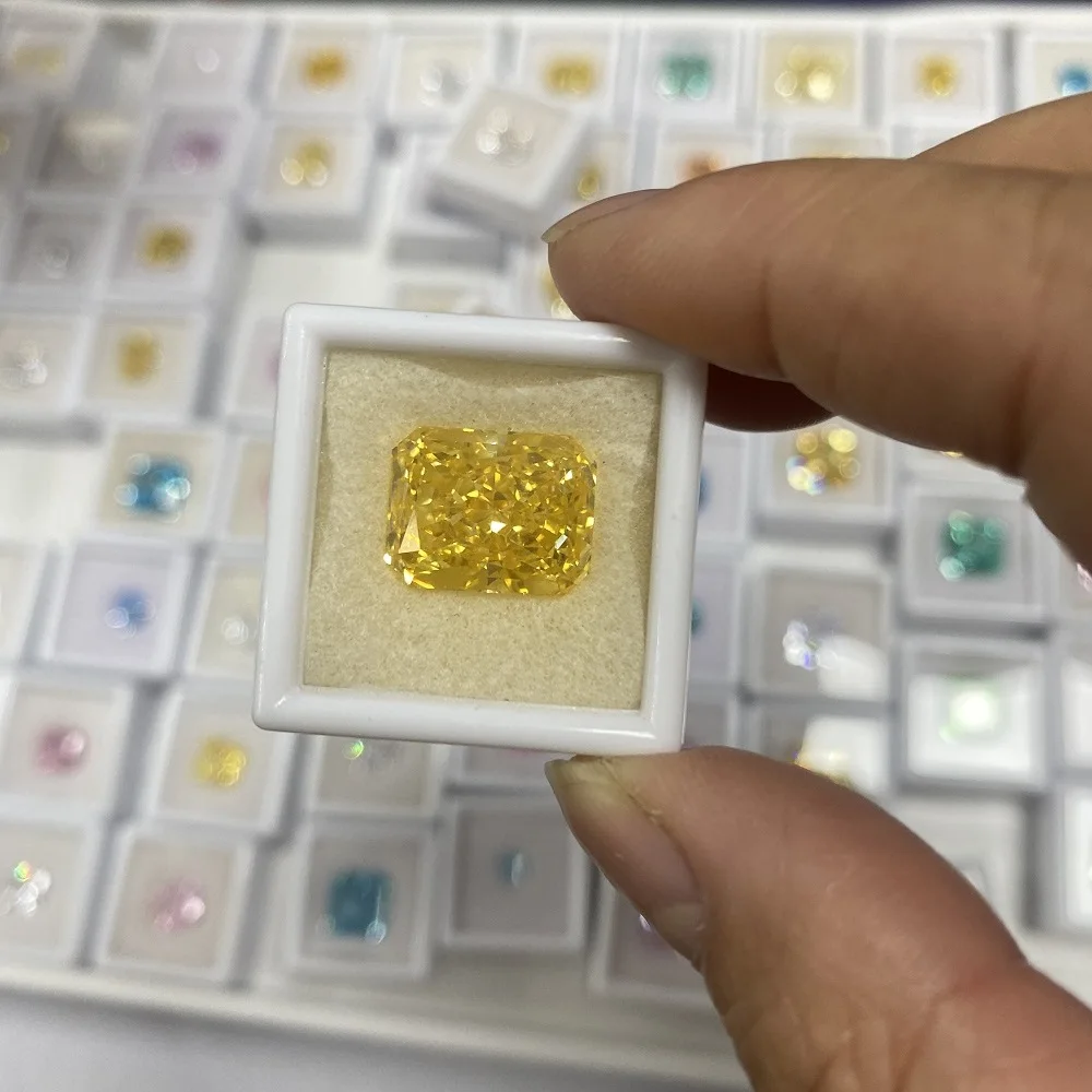 Pirmiana Hand Made Yellow Simulant Diamond Crushed Ice Cutting Radiant Cubic Zircona Loose Gemstone for Jewelry Making