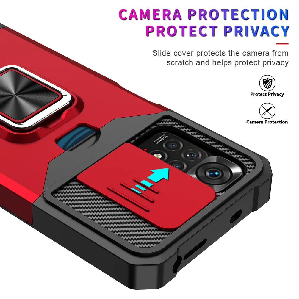 Card slot Finger Ring Camera protect case for Xiaomi Redmi Note 12 4G 12  Pro 11 Pro + 11S Note11 Mi 11 Lite Armor Hybrid Cover