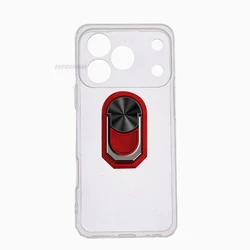 Blackview Wave 7C Protective Finger Ring Silicone Case - Soft TPU Back Cover for Case & Holder (Transparent C Red)