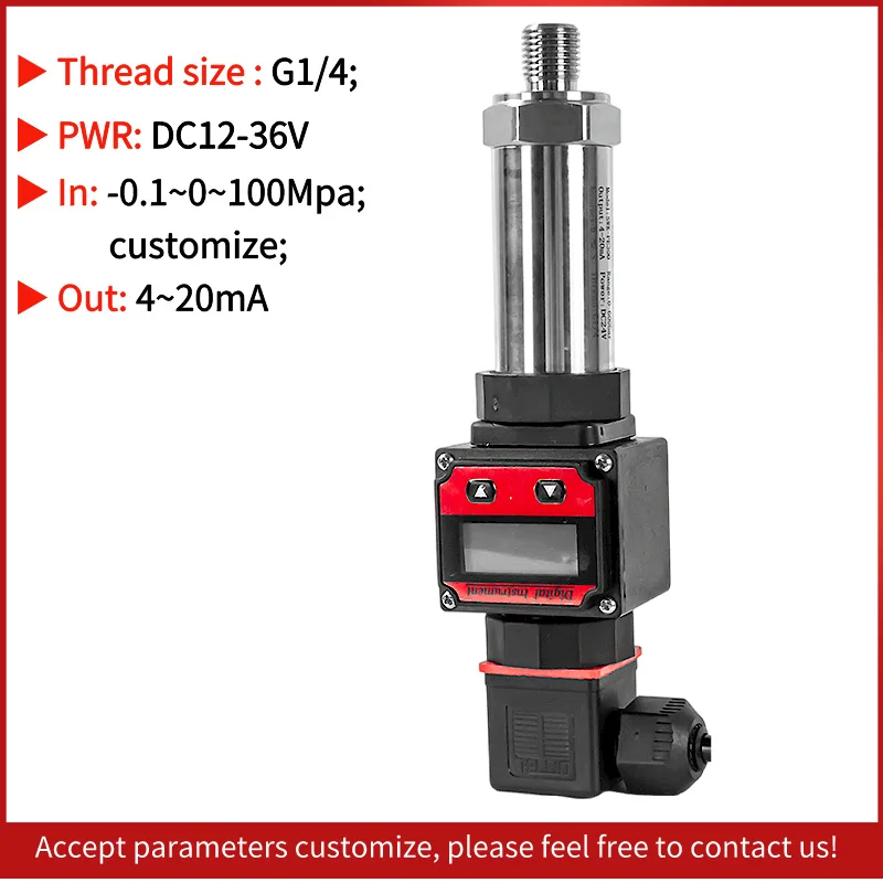 

LCD Digital Display G1/4 Thread -0.1-100MPa 4-20mA Output Pressure Measurment Gas Hydraulic Oil Pressure Transmitter