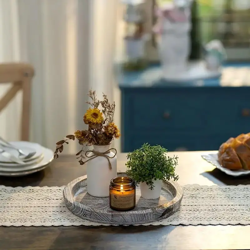Wooden Decorative Tray, Small Farmhouse Table Centerpiece Rustic Whitewash Wood Plate, For Home Room Living Room Office Decor 6
