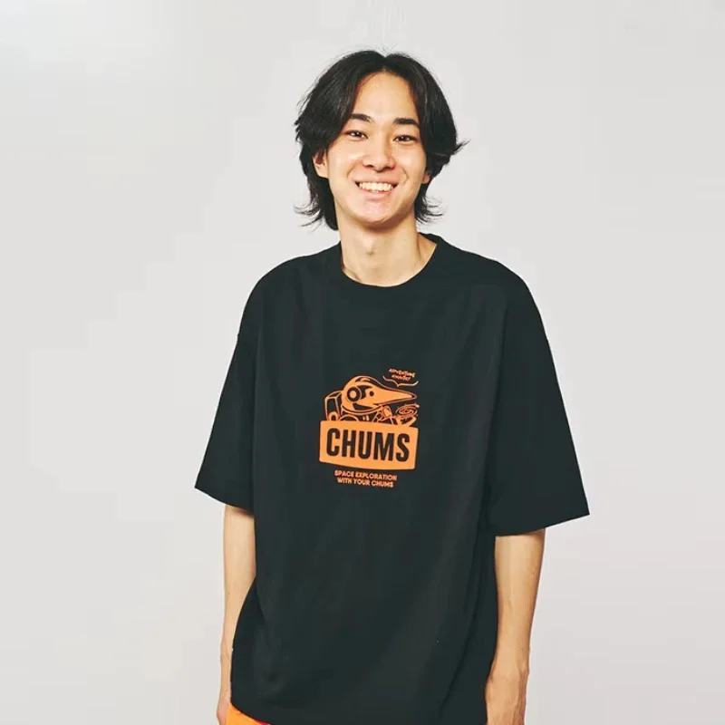 CHUMS Sports Outdoor Short Sleeve Men's Universe Theme Print Casual Round Neck T-shirt Unisex Comfortable Cotton Top