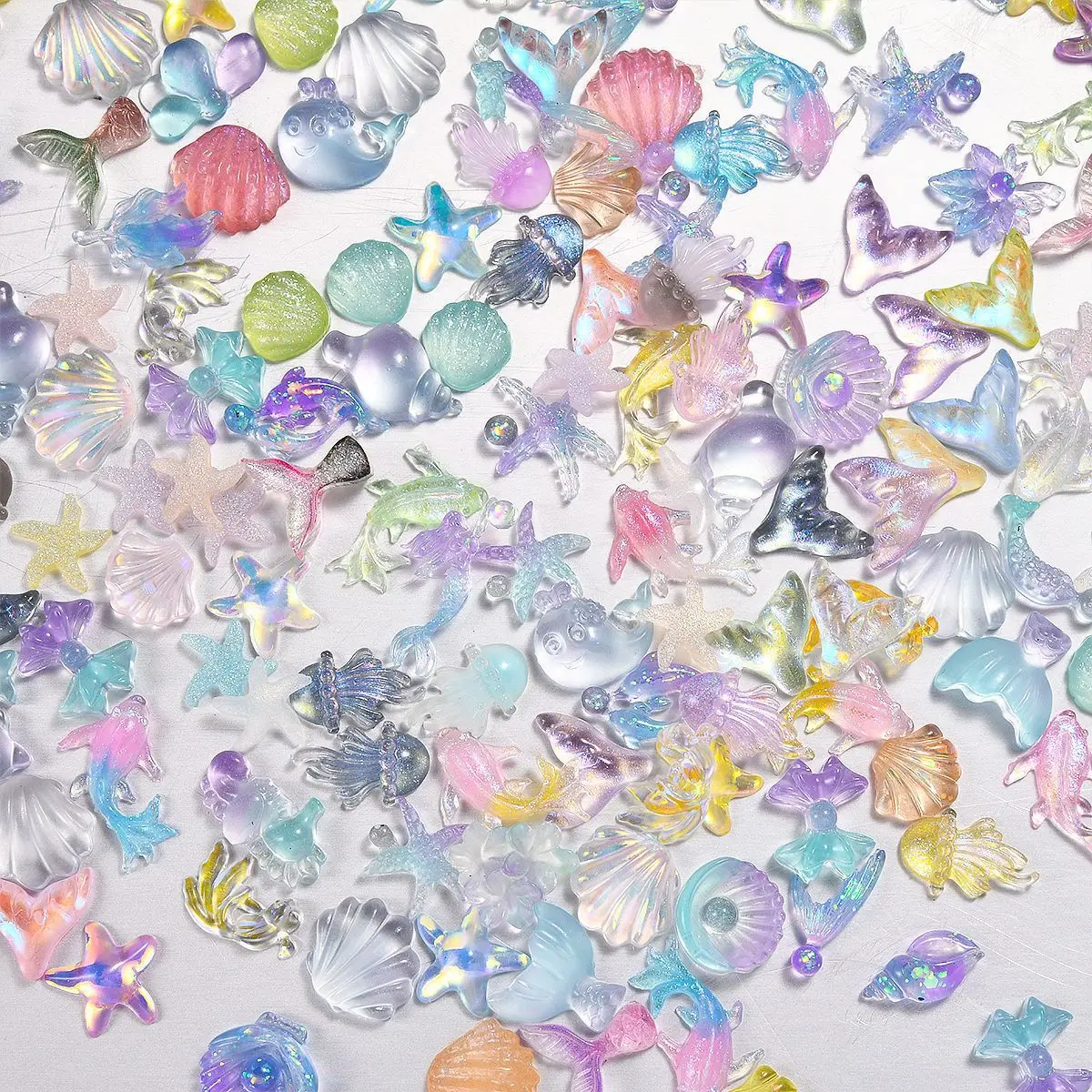 Ocean-Inspired Nail Art Charms Set: Shiny Shells, Sea Stars, Dolphins & Stones