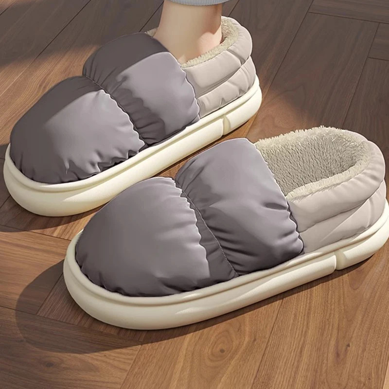 Winter cotton slippers home slippers women's breathable down cloth thick shoe bag heel warm cotton shoes men's shoes 2