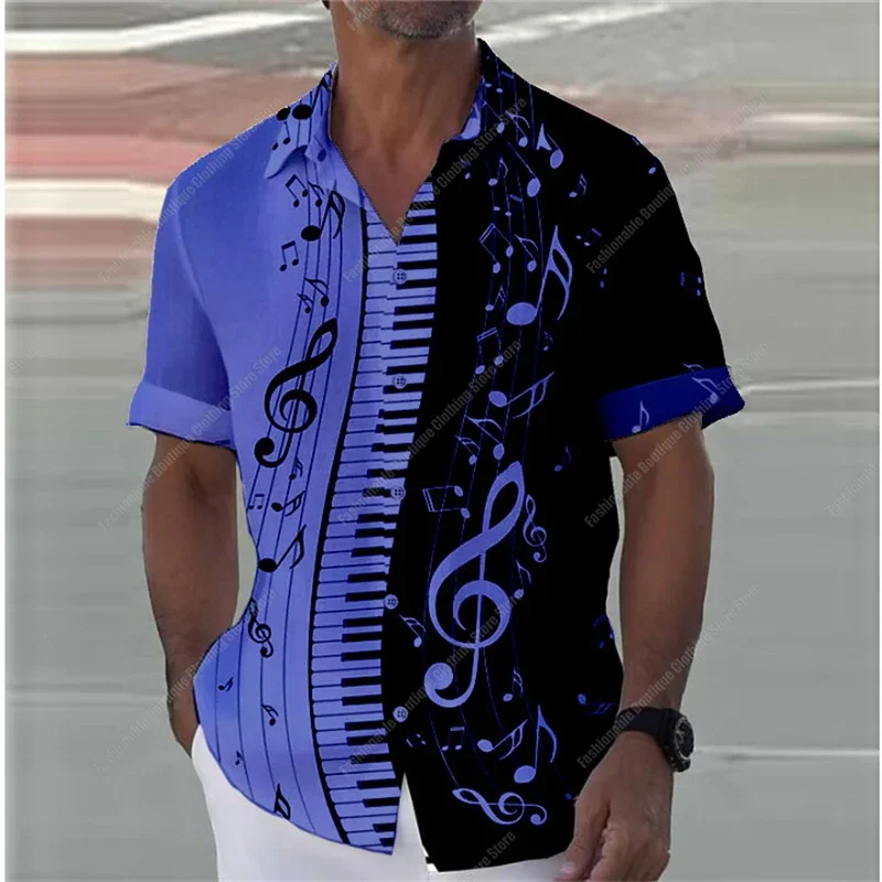 

2024 new men's music 3D printed short-sleeved lapel shirt casual Hawaiian daily wearing large size XS-5XL