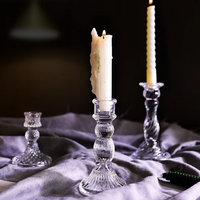 Glass Candle Wick Holder Clear Pillar Table Design Candlestick for Dining Decor