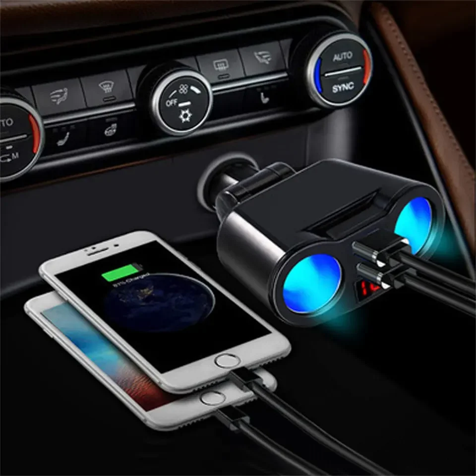 

Rotatable Plug Cigarette Lighter Car Charger Dual Usb Ports 2.4A Car Charger Adapter With Led Display Charging For Accessories