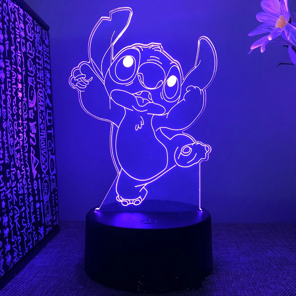 holiday nights of lights DisneyLilo & Stitch 3D Night Light 7/16 Color Changing Light Acrylic Board Bedroom Decoration Touch Remote Control Light Gift night lamp