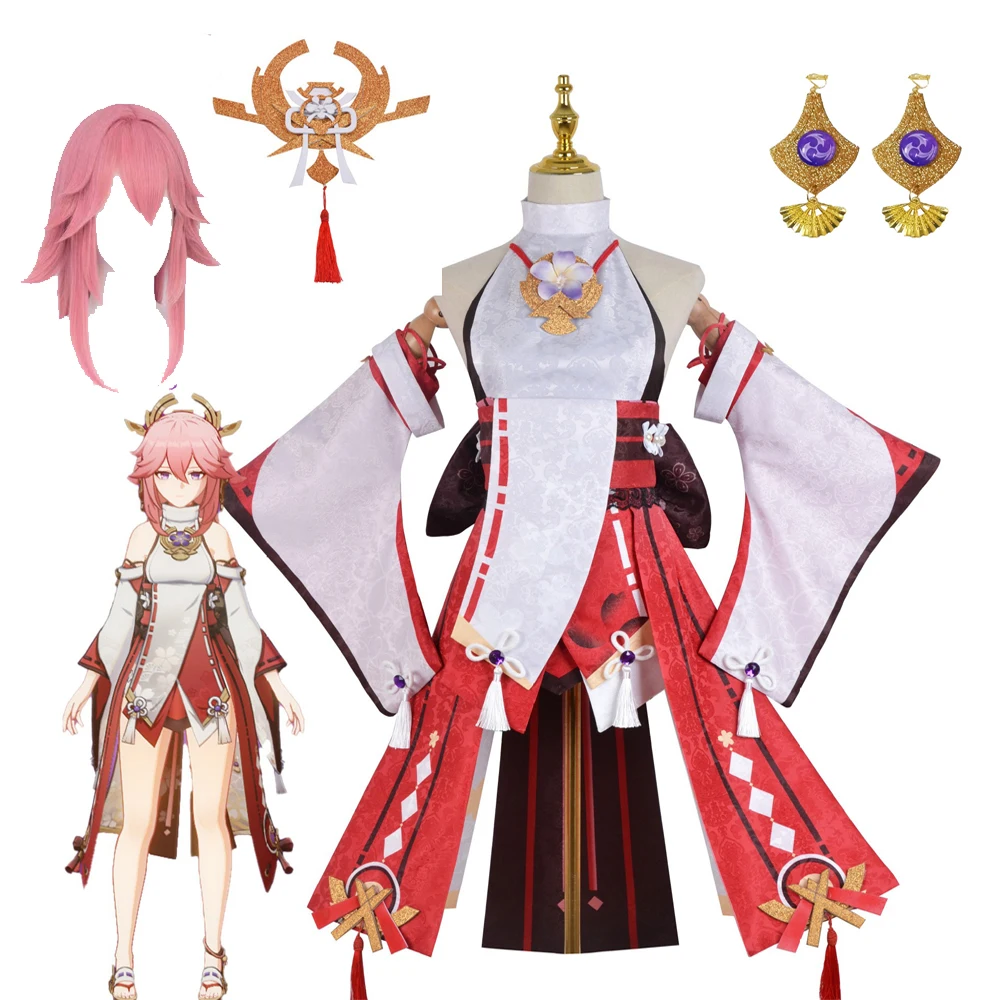 

Game Genshin Impact Yae Miko Cosplay Costume Lolita Dress Skirt Wig Outfits Fantasia Anime Girls Halloween Party Disguise Suit