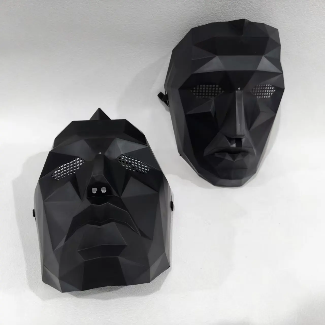 Geometric Faceted Full Face Mask Duo: Black & White Breathable Masquerade Costume Accessories Set