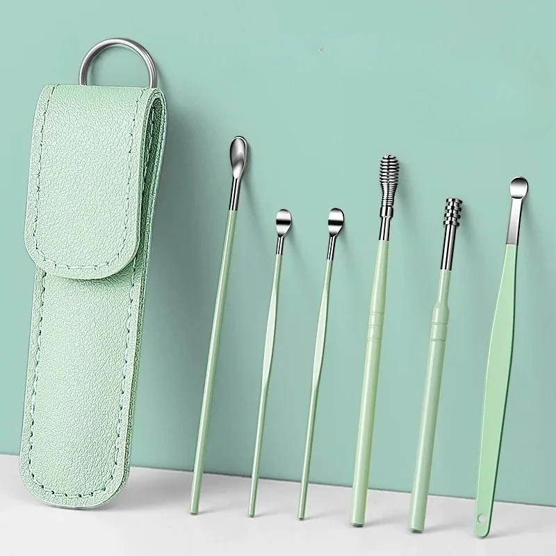 Набір інструментів для видалення сірки для вух із 6 шт. Набір інструментів для очищення вушної кюретки 360 ° Спіральний засіб для чищення вушних каналів з нержавіючої сталі