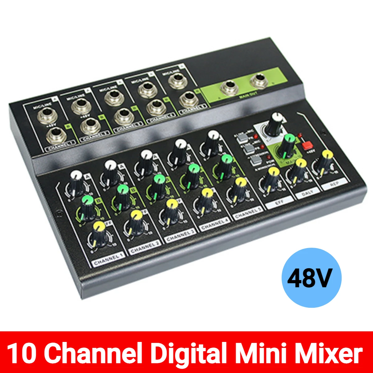 Professional10ChannelDigitalMiniAudioMixerStereoMicLineMixer