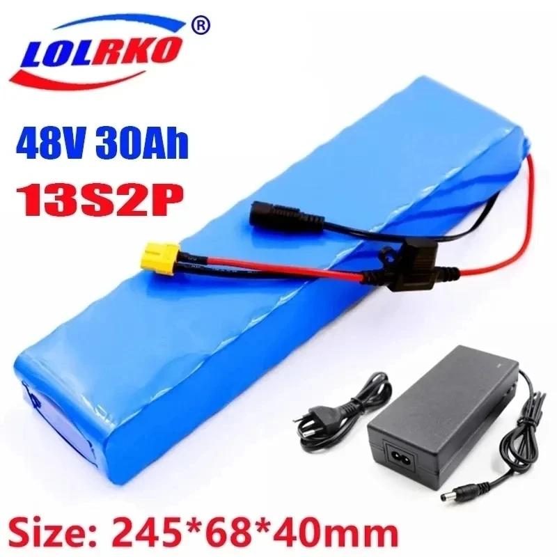 

48V ebike Battery 30Ah 18650 13S2P Rechargeable Battery Pack for Bike Conversion 1000w with 54.6V 2A Charger + XT60 E-bike